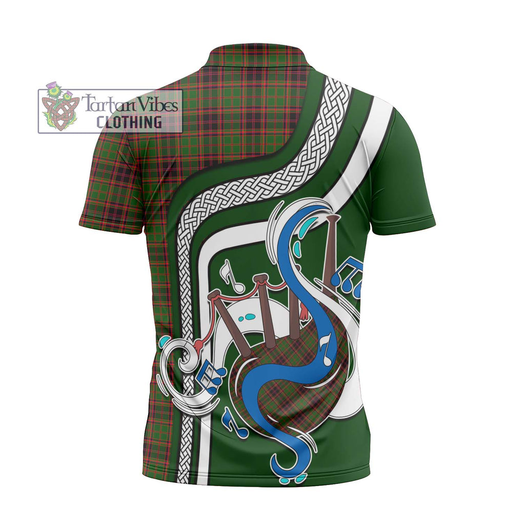 Buchan Tartan Zipper Polo Shirt with Epic Bagpipe Style - Tartanvibesclothing Shop