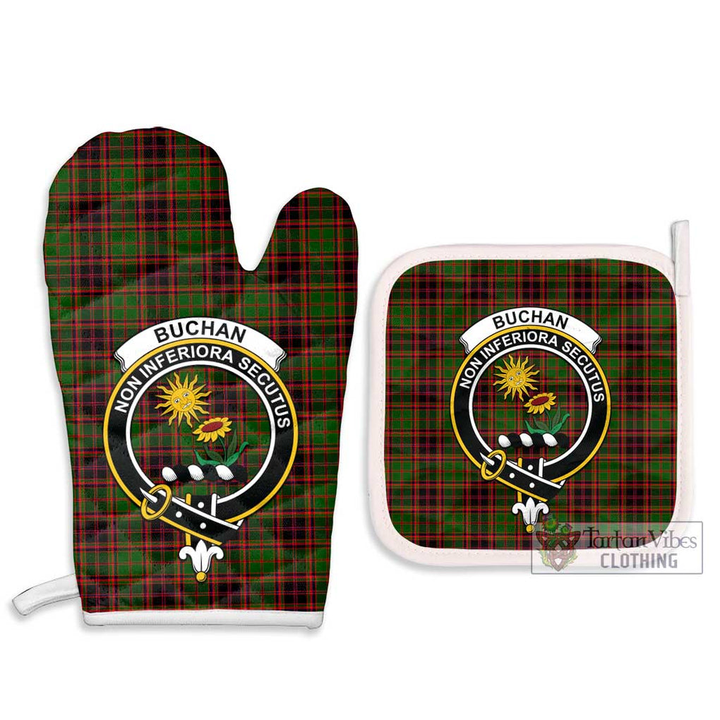 Buchan Tartan Combo Oven Mitt & Pot-Holder with Family Crest Combo 1 Oven Mitt & 2 Pot-Holder White - Tartan Vibes Clothing