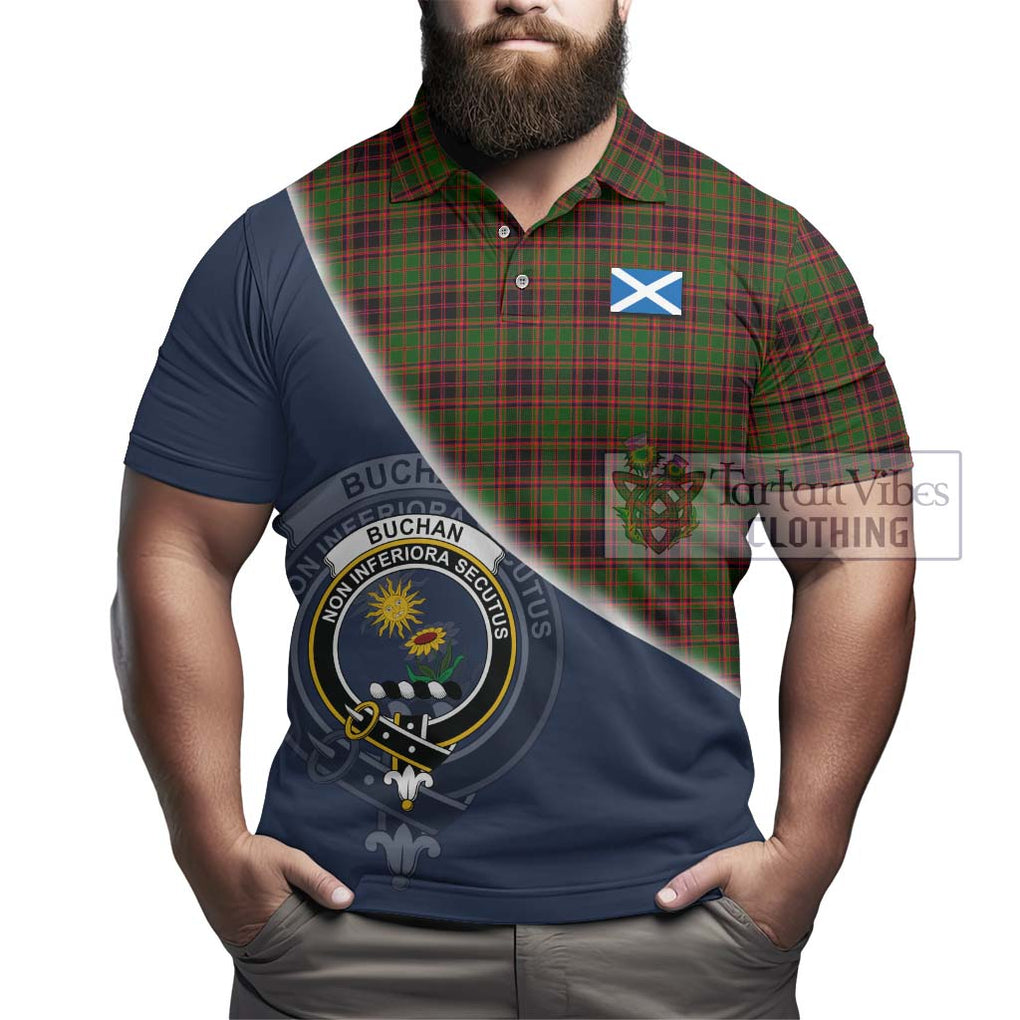 Buchan Tartan Polo Shirt with Personalised National Flag and Family Crest Half Style - Tartanvibesclothing Shop