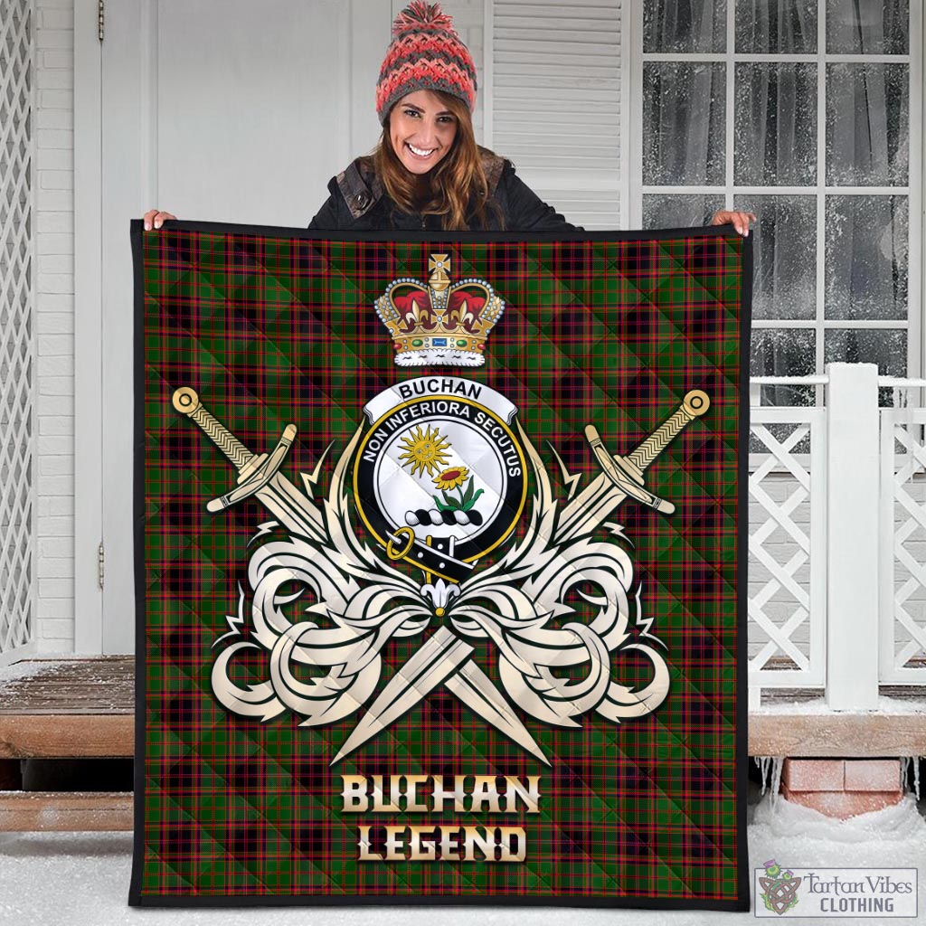 Tartan Vibes Clothing Buchan Modern Tartan Quilt with Clan Crest and the Golden Sword of Courageous Legacy