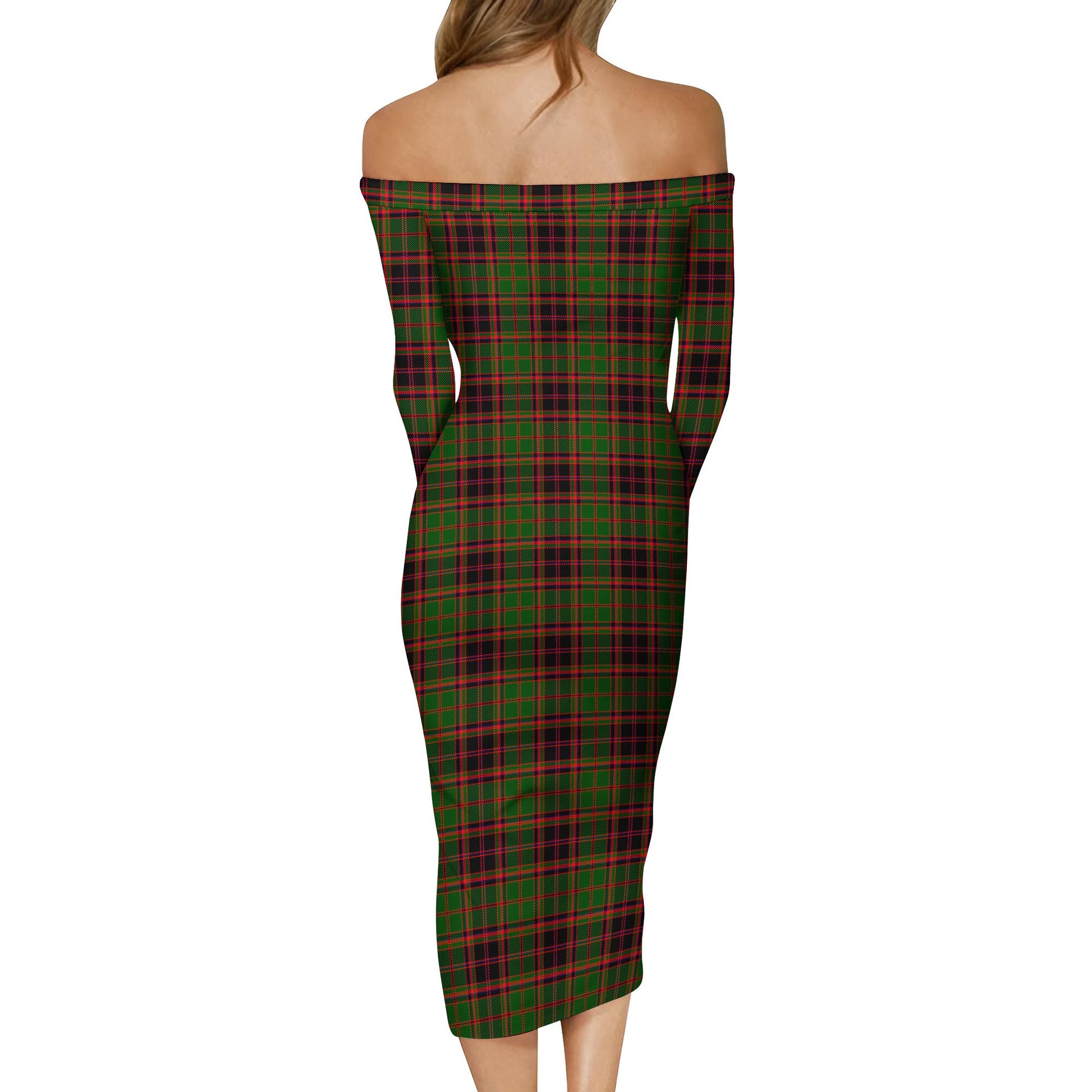 Buchan Modern Tartan Off Shoulder Lady Dress - Tartanvibesclothing