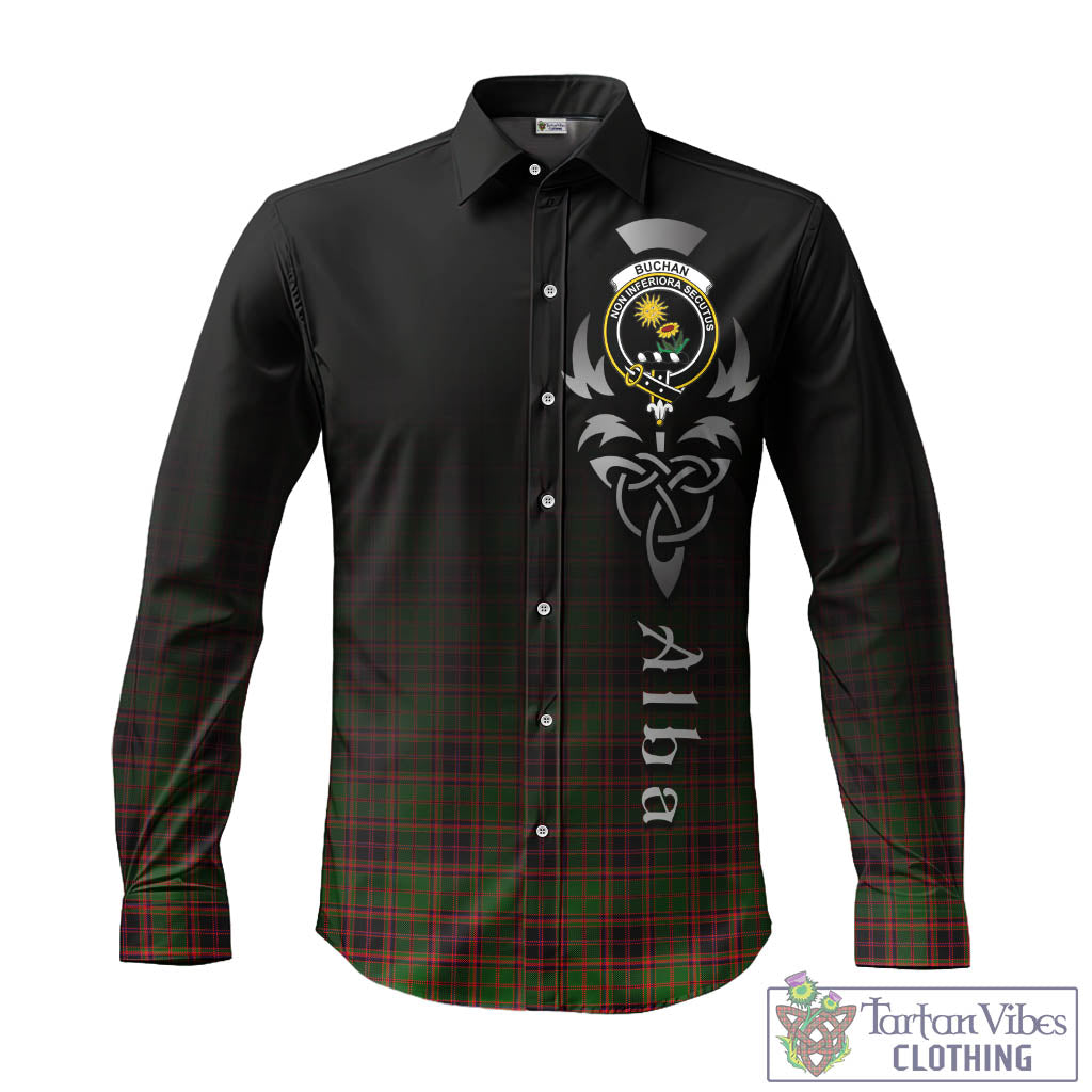 Tartan Vibes Clothing Buchan Modern Tartan Long Sleeve Button Up Featuring Alba Gu Brath Family Crest Celtic Inspired