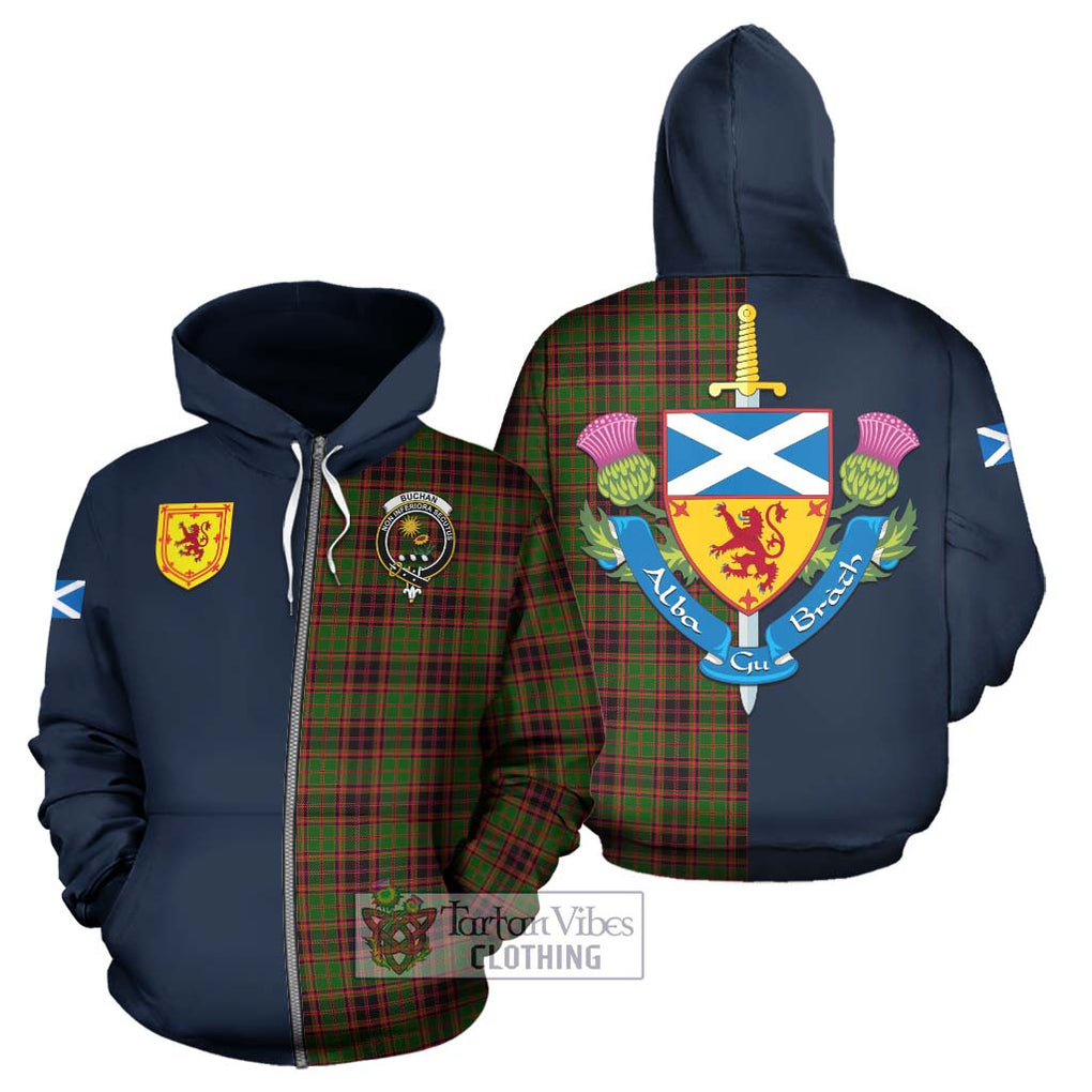 Tartan Vibes Clothing Buchan Modern Tartan Hoodie with Scottish Lion Royal Arm Half Style