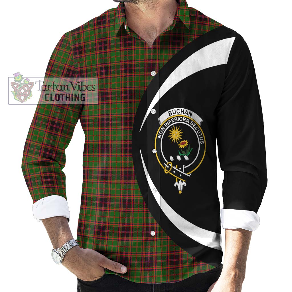 Buchan Tartan Long Sleeve Button Up with Family Crest Circle Style - Tartan Vibes Clothing