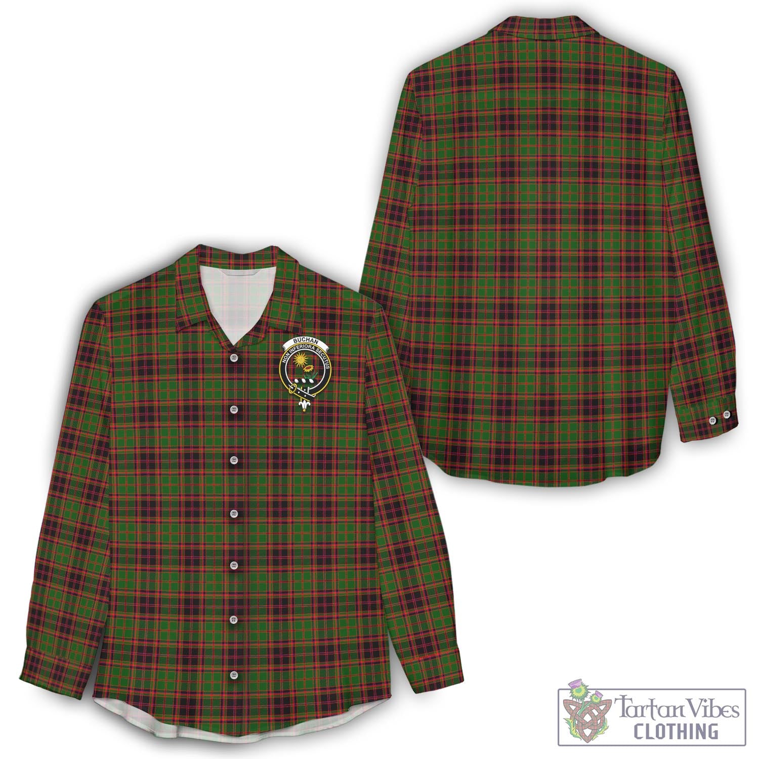 Tartan Vibes Clothing Buchan Modern Tartan Womens Casual Shirt with Family Crest