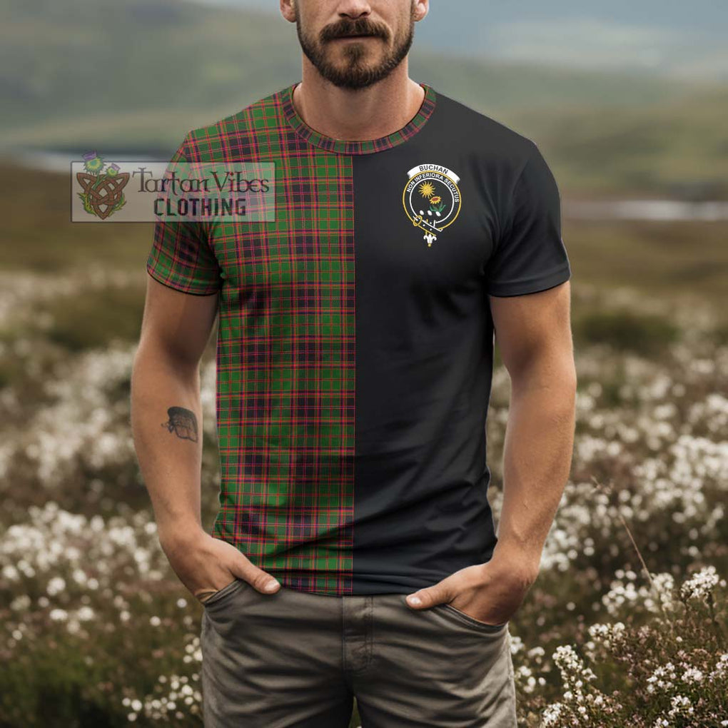 Buchan Tartan T-Shirt with Family Crest and Half Of Me Style - Tartanvibesclothing Shop