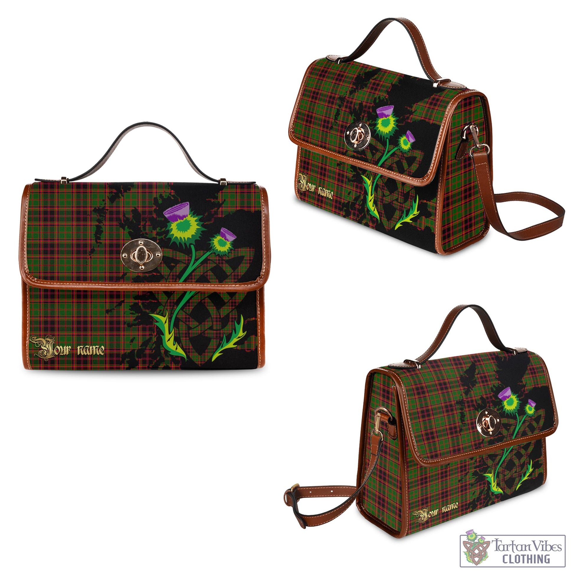 Tartan Vibes Clothing Buchan Modern Tartan Waterproof Canvas Bag with Scotland Map and Thistle Celtic Accents