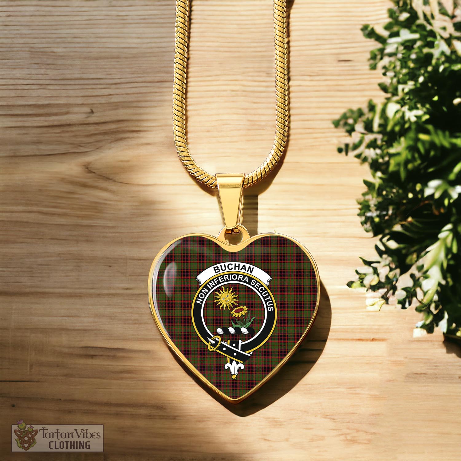 Tartan Vibes Clothing Buchan Modern Tartan Heart Necklace with Family Crest