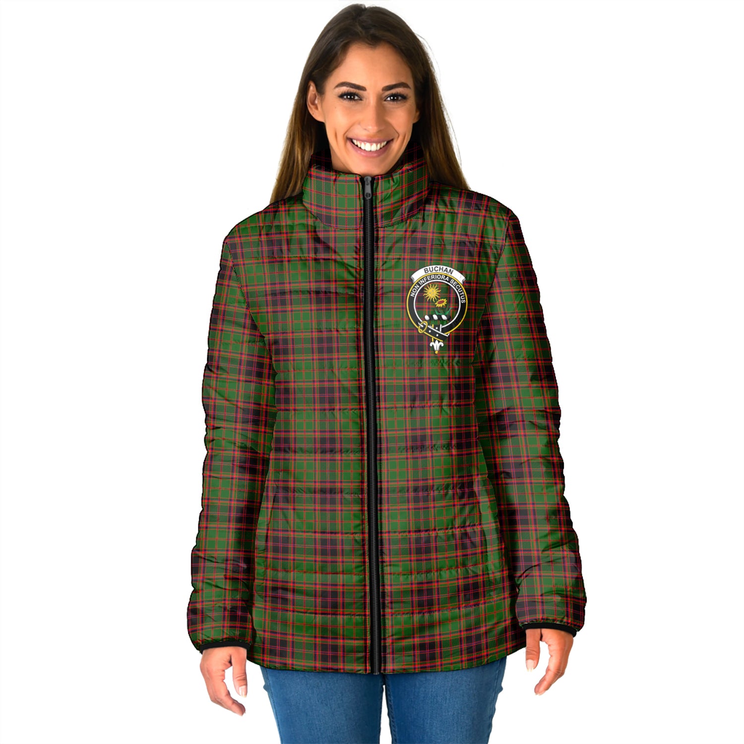 Buchan Tartan Padded Jacket with Family Crest - Tartan Vibes Clothing