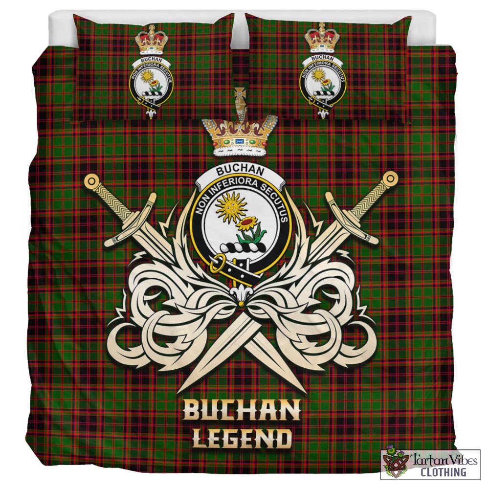 Tartan Vibes Clothing Buchan Modern Tartan Bedding Set with Clan Crest and the Golden Sword of Courageous Legacy