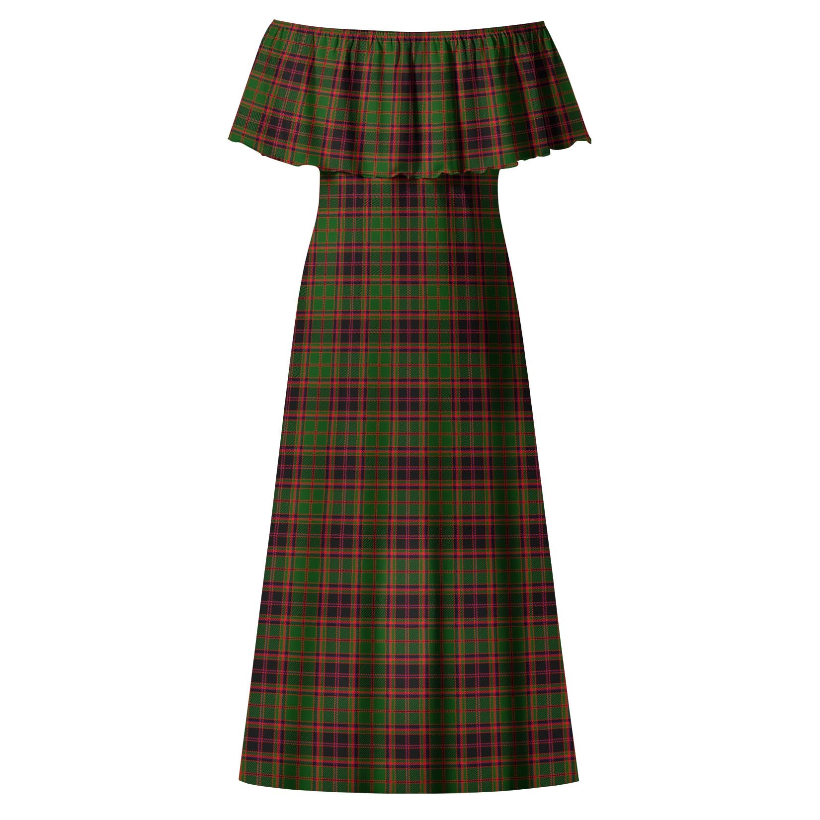 Buchan Modern Tartan Off Shoulder Long Dress - Tartanvibesclothing