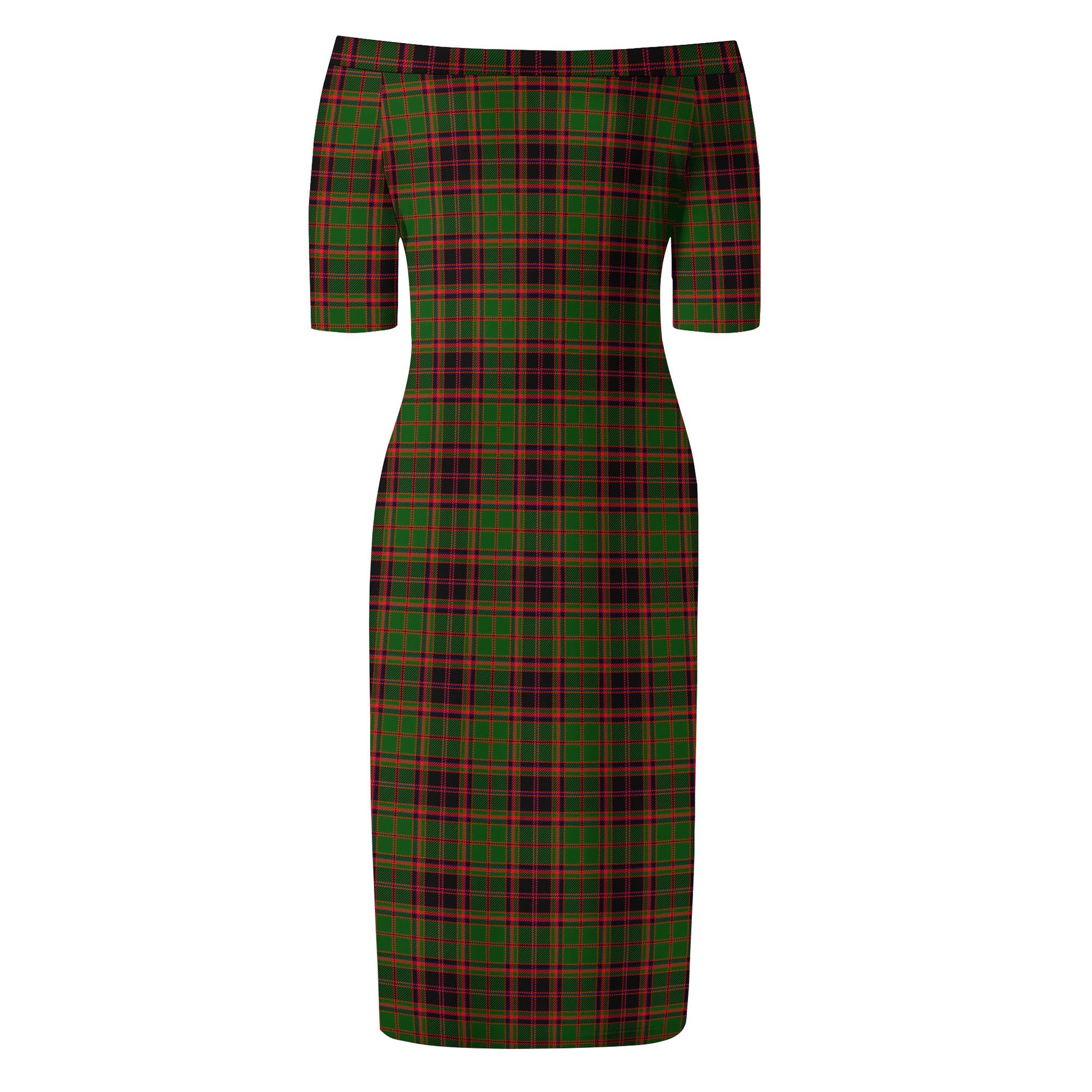 Buchan Modern Tartan Off Shoulder Lady Dress - Tartanvibesclothing