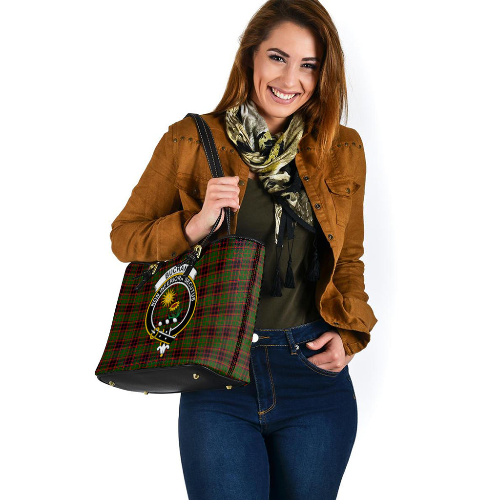 Buchan Modern Tartan Leather Tote Bag with Family Crest - Tartanvibesclothing