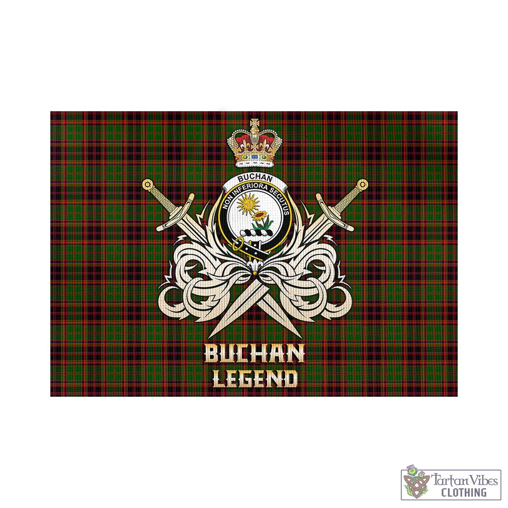 Tartan Vibes Clothing Buchan Modern Tartan Flag with Clan Crest and the Golden Sword of Courageous Legacy