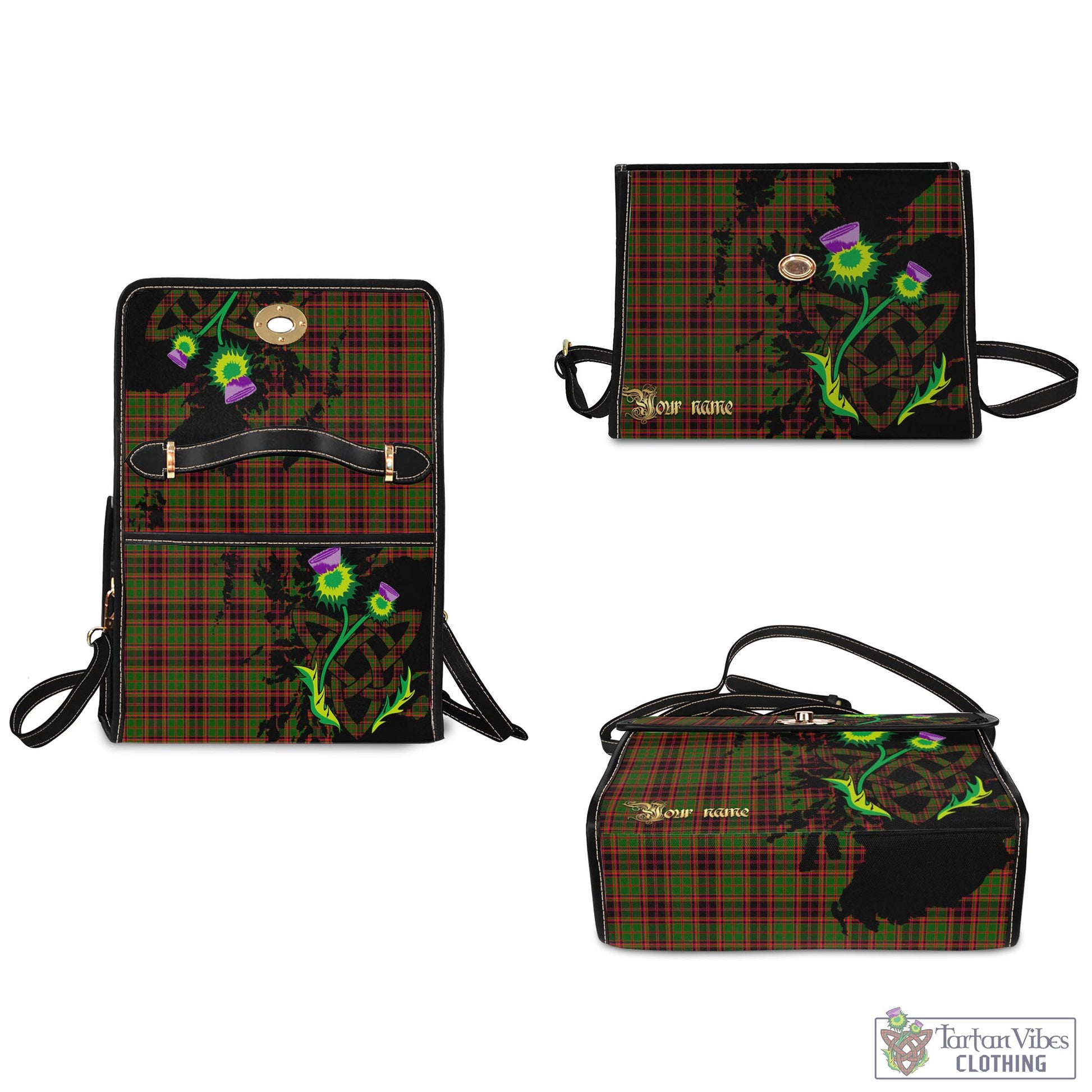 Tartan Vibes Clothing Buchan Modern Tartan Waterproof Canvas Bag with Scotland Map and Thistle Celtic Accents