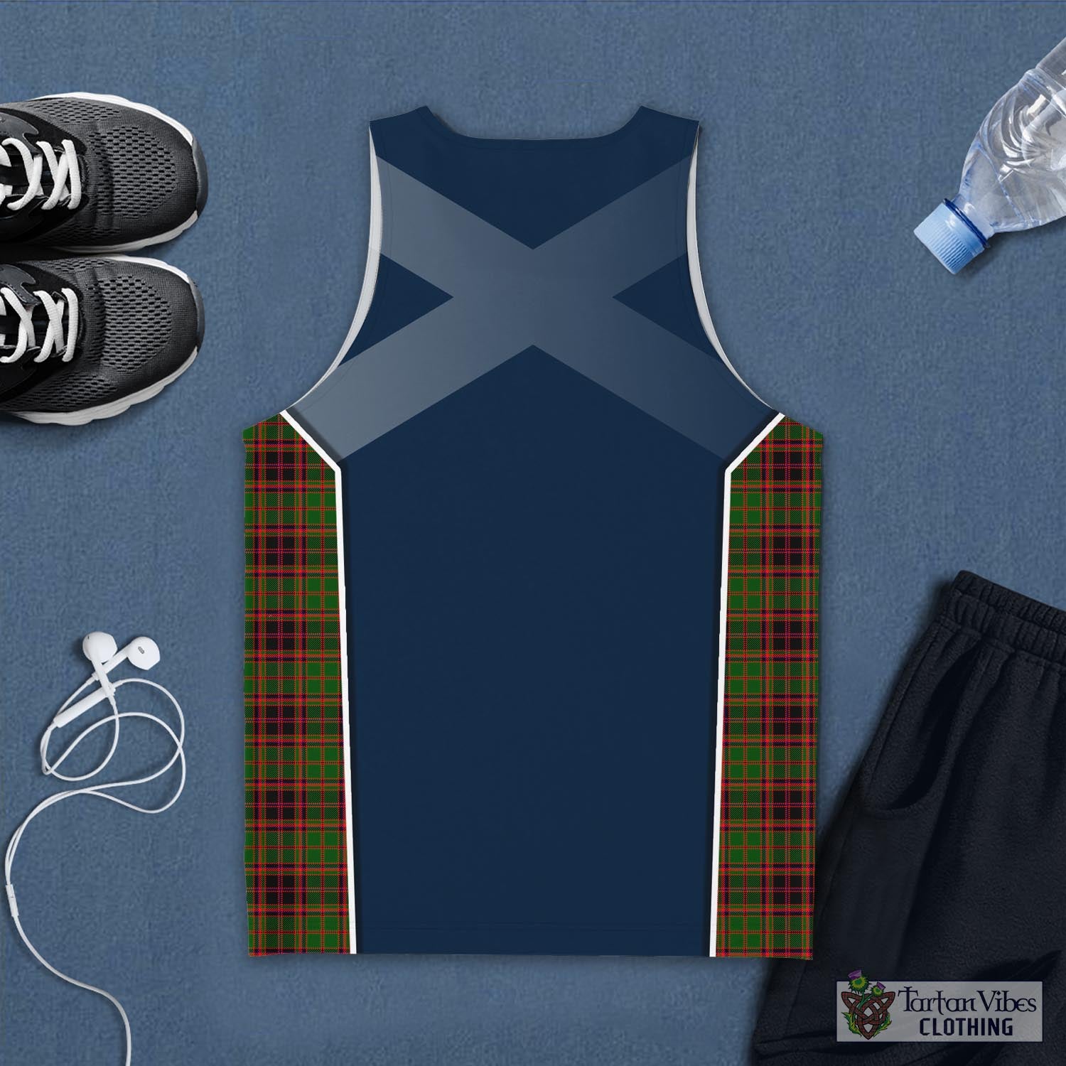 Tartan Vibes Clothing Buchan Modern Tartan Men's Tanks Top with Family Crest and Scottish Thistle Vibes Sport Style