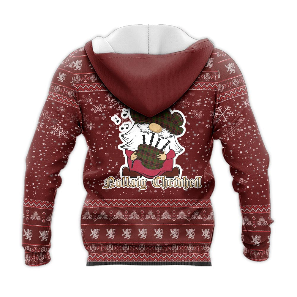 Buchan Modern Clan Christmas Knitted Hoodie with Funny Gnome Playing Bagpipes - Tartanvibesclothing