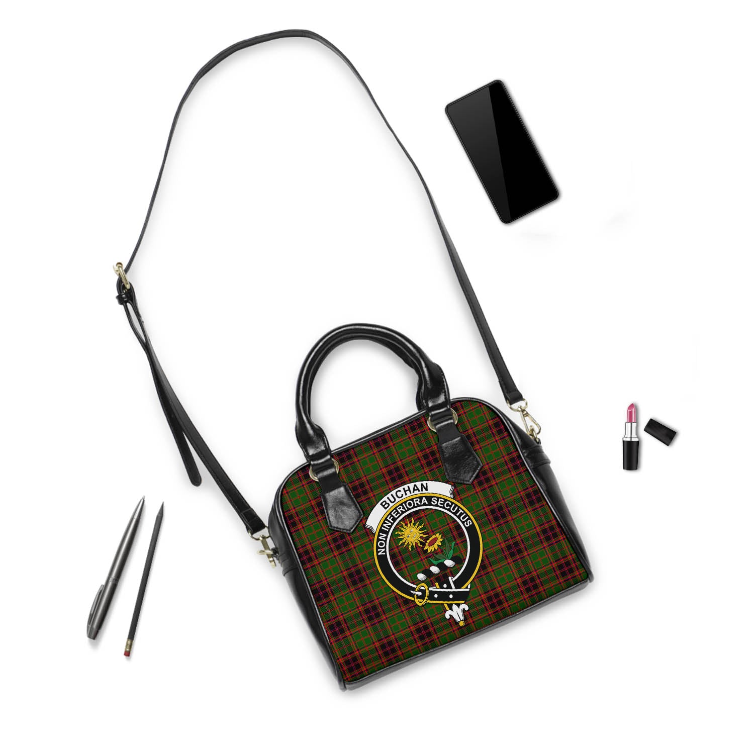 Buchan Modern Tartan Shoulder Handbags with Family Crest - Tartanvibesclothing