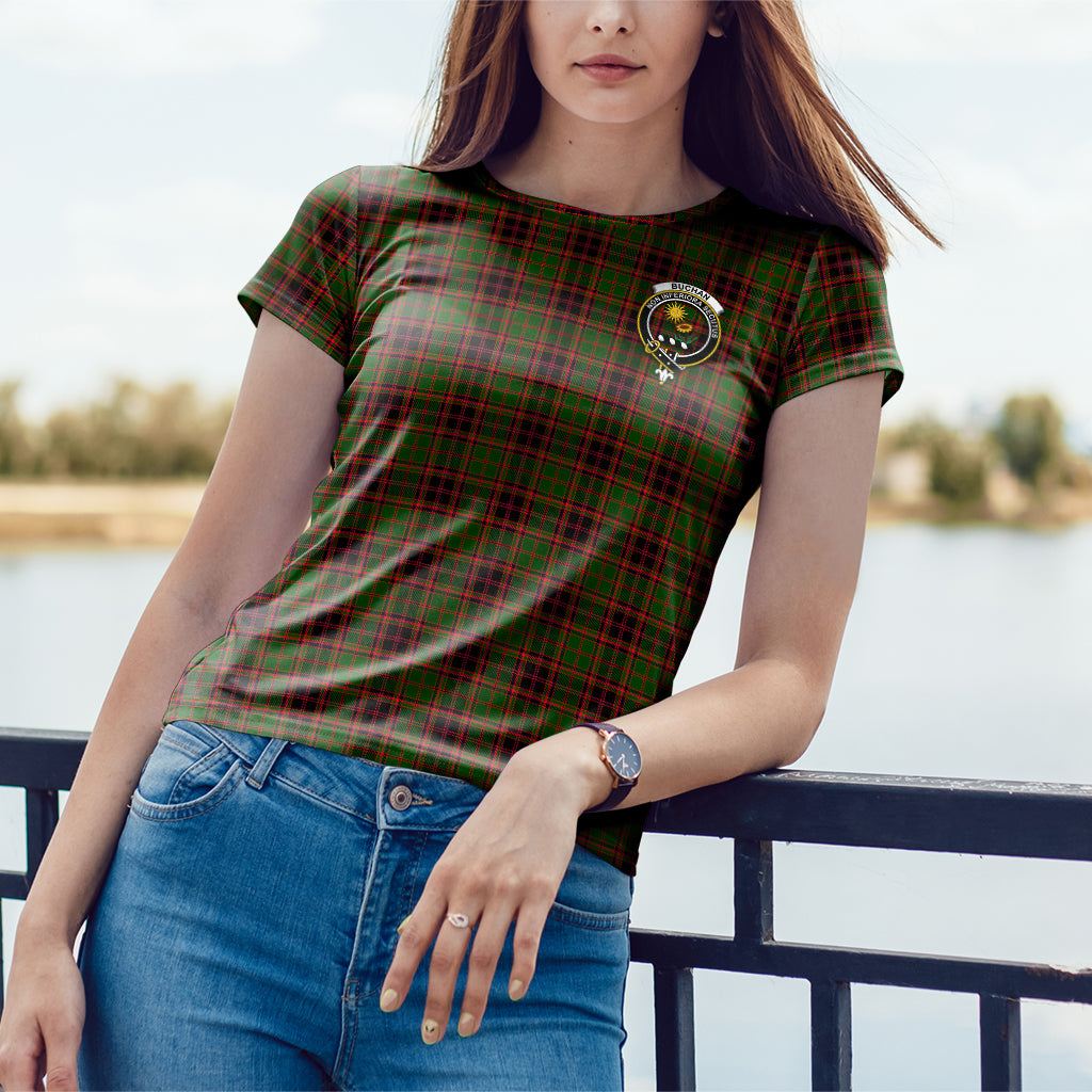 Buchan Tartan T-Shirt with Family Crest - Tartan Vibes Clothing