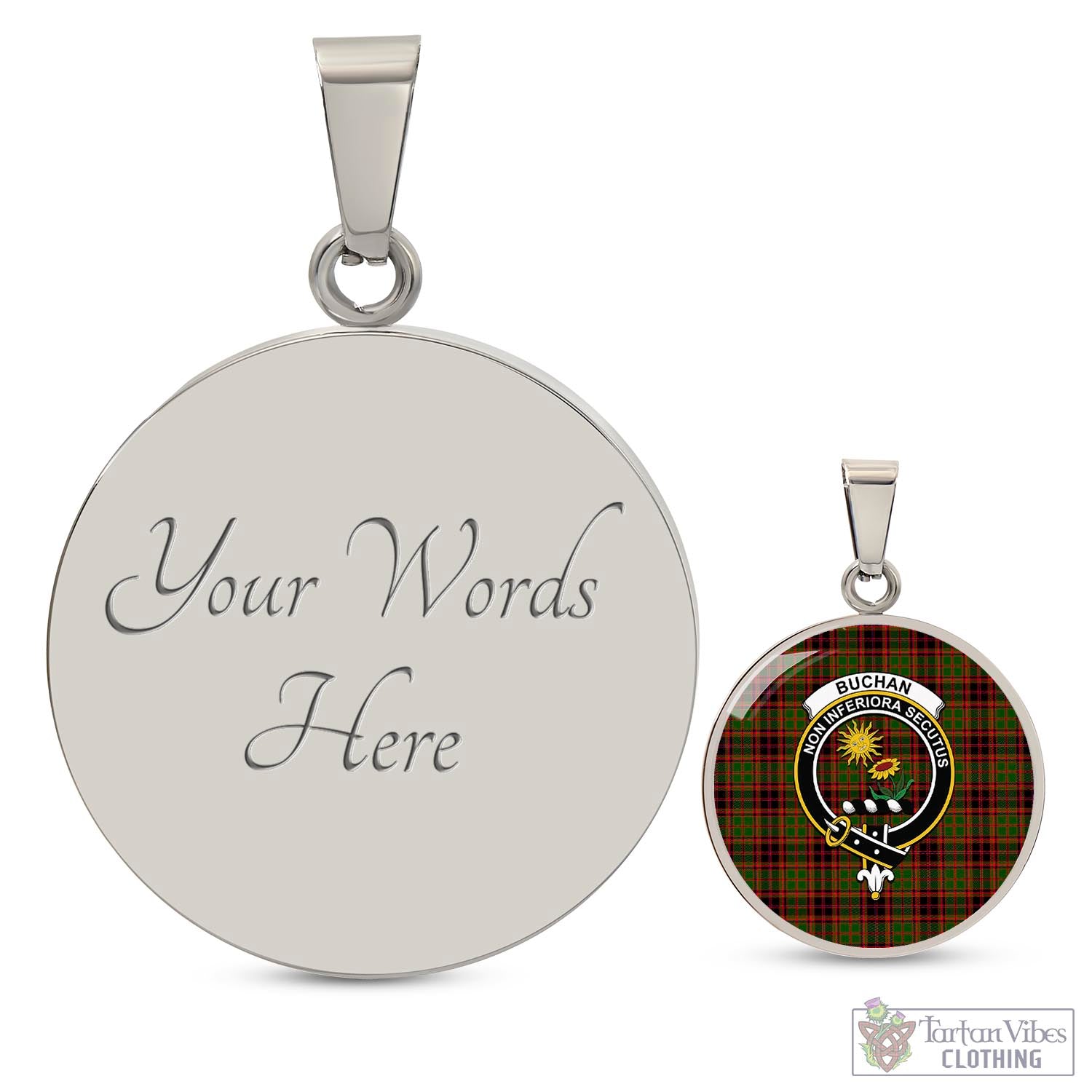 Tartan Vibes Clothing Buchan Modern Tartan Circle Necklace with Family Crest