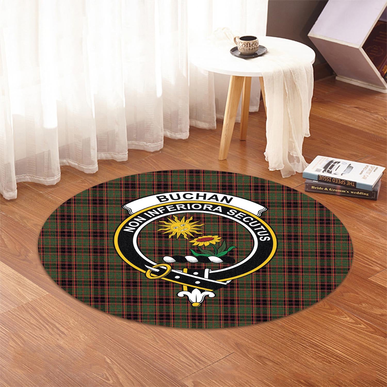 Buchan Modern Tartan Round Rug with Family Crest - Tartanvibesclothing