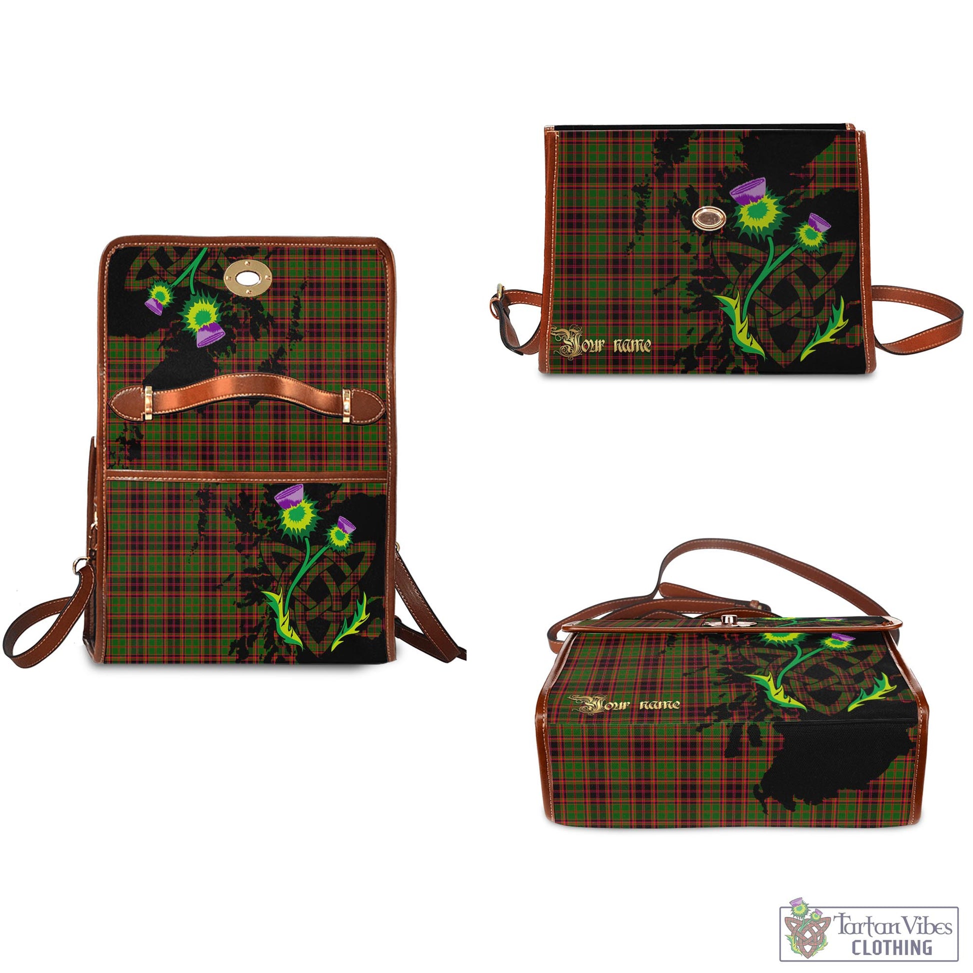 Tartan Vibes Clothing Buchan Modern Tartan Waterproof Canvas Bag with Scotland Map and Thistle Celtic Accents