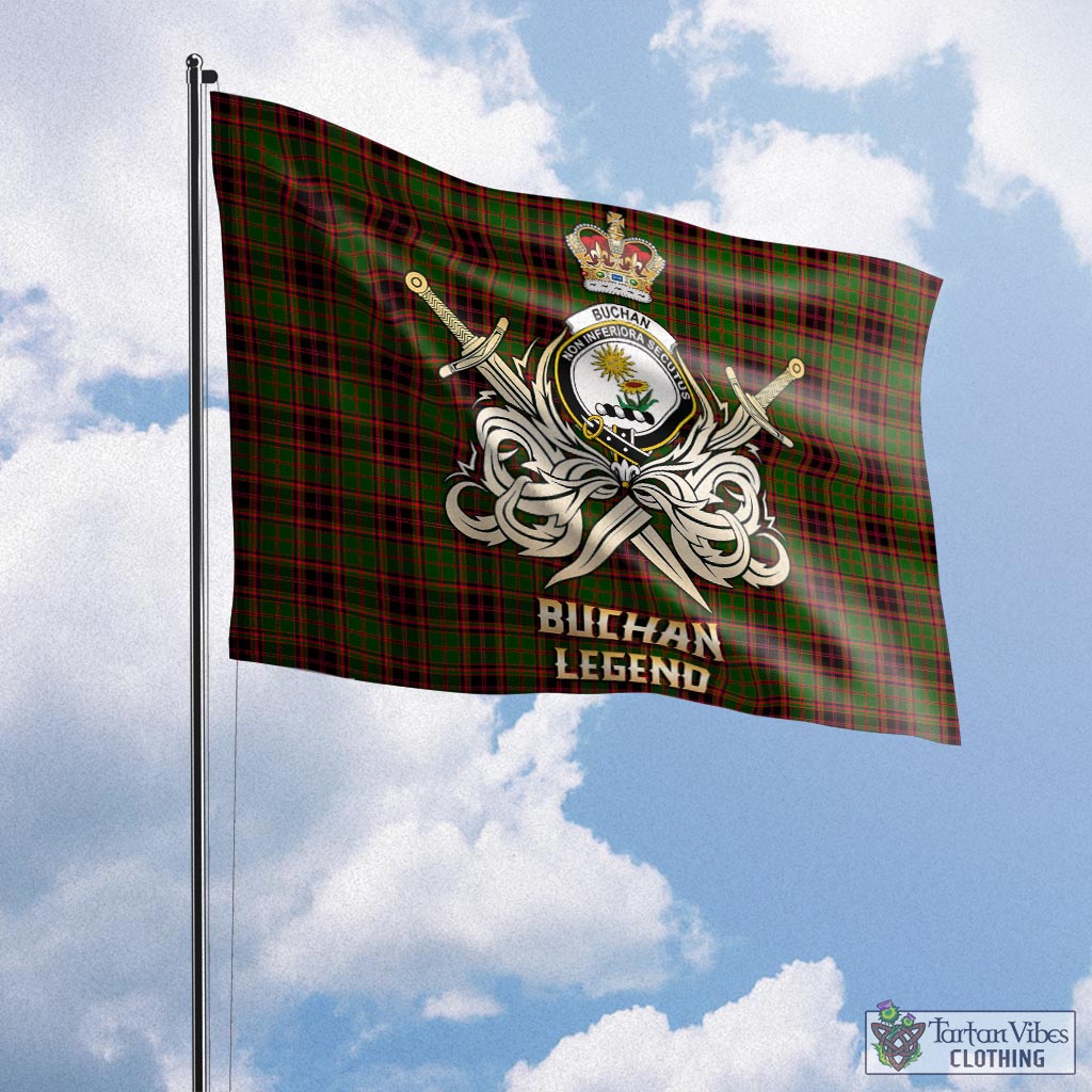 Tartan Vibes Clothing Buchan Modern Tartan Flag with Clan Crest and the Golden Sword of Courageous Legacy