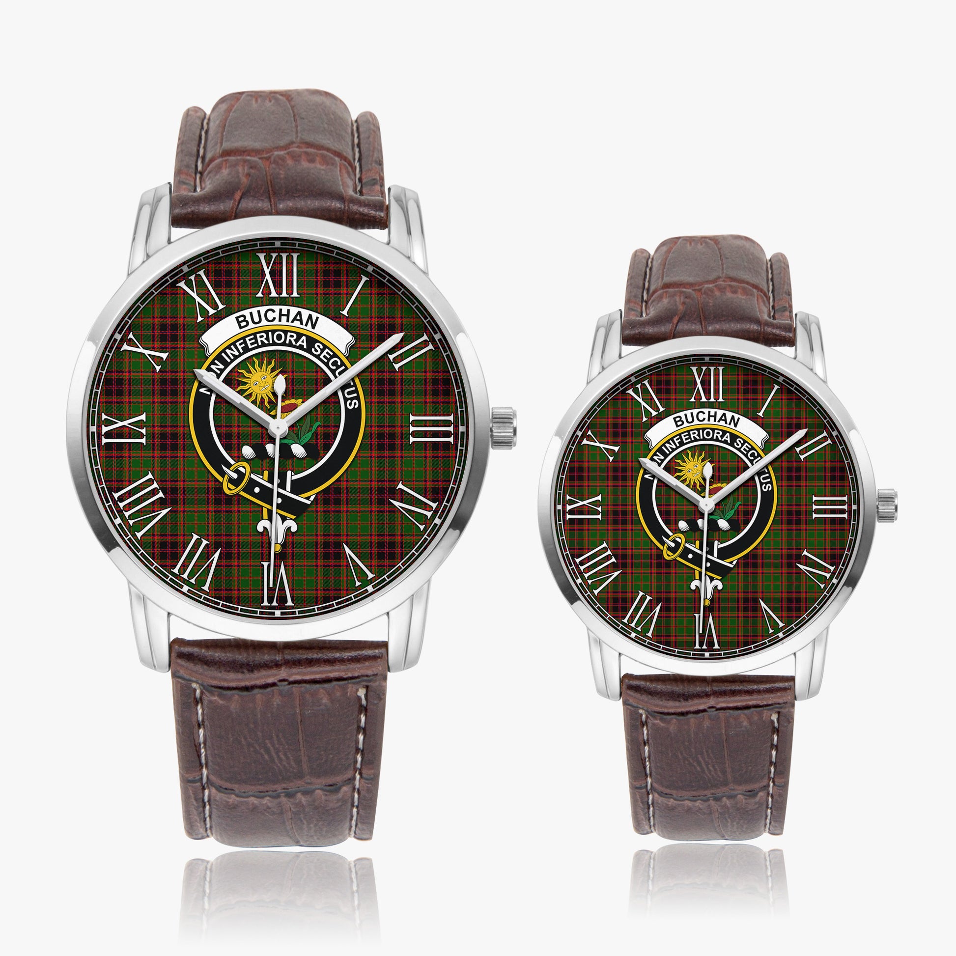 Buchan Modern Tartan Family Crest Leather Strap Quartz Watch - Tartanvibesclothing