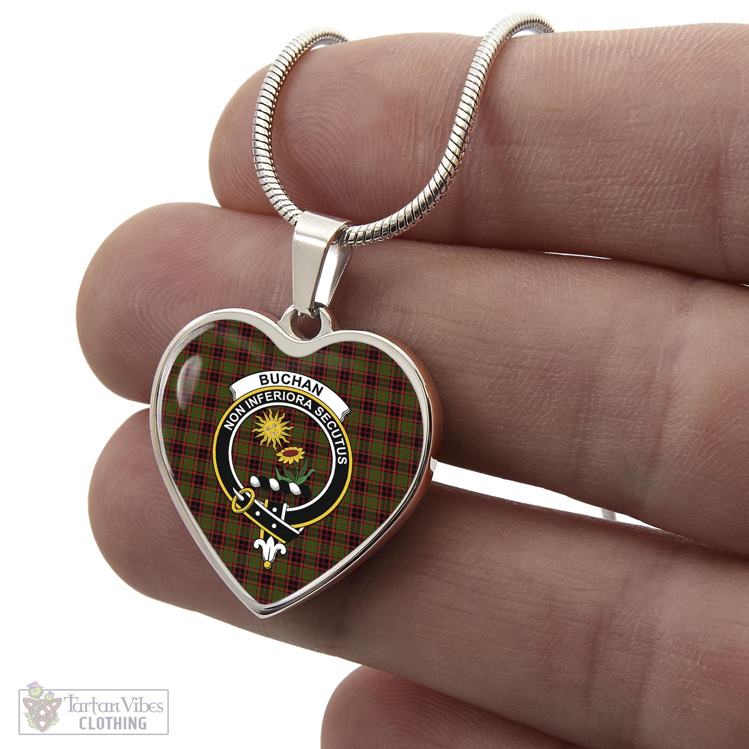 Tartan Vibes Clothing Buchan Modern Tartan Heart Necklace with Family Crest