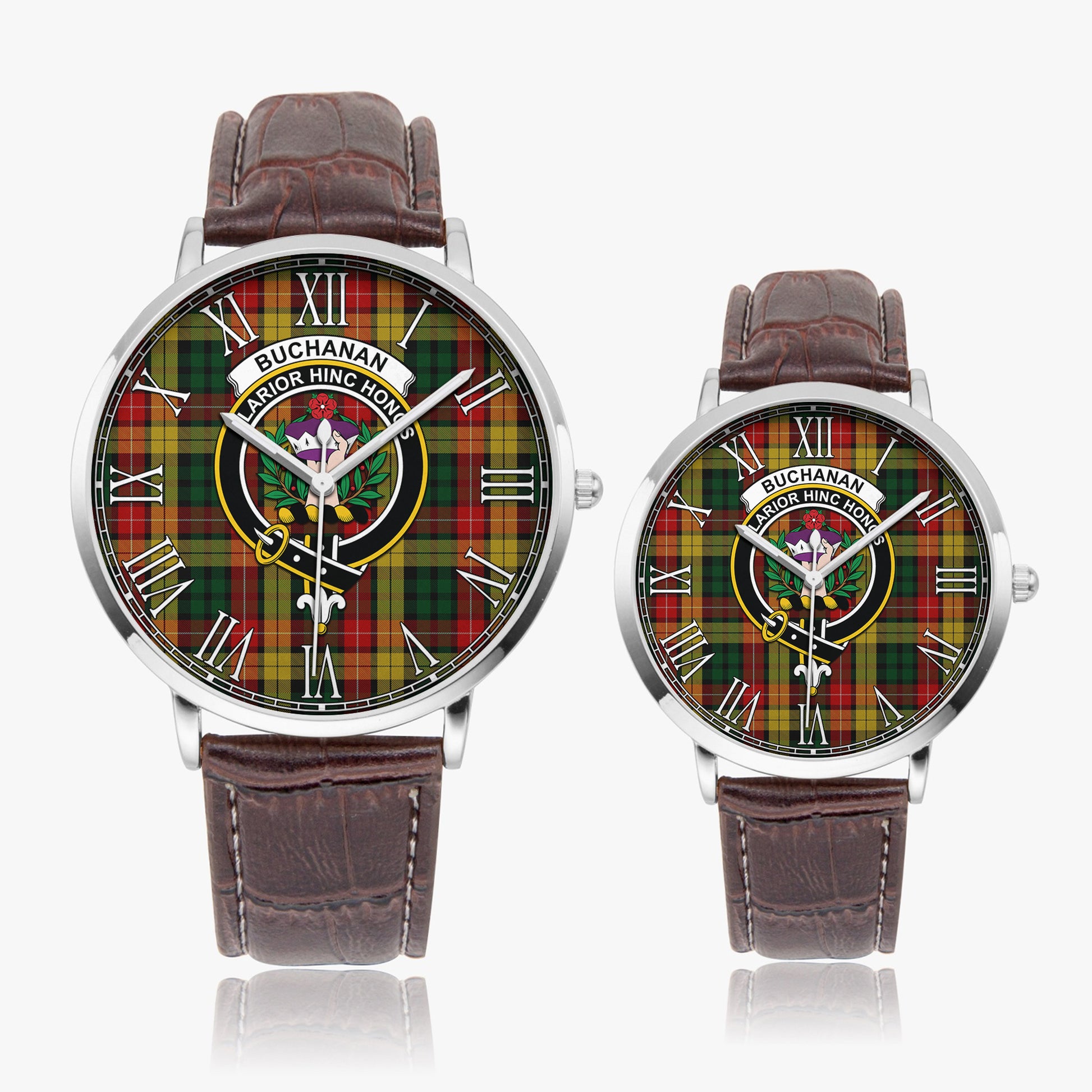 Buchanan Tartan Family Crest Leather Strap Quartz Watch - Tartanvibesclothing