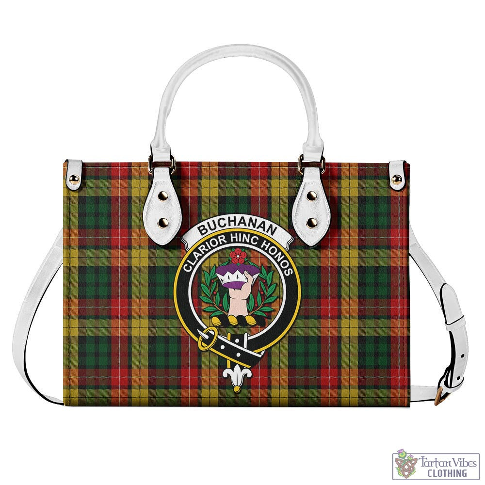 Tartan Vibes Clothing Buchanan Tartan Luxury Leather Handbags with Family Crest