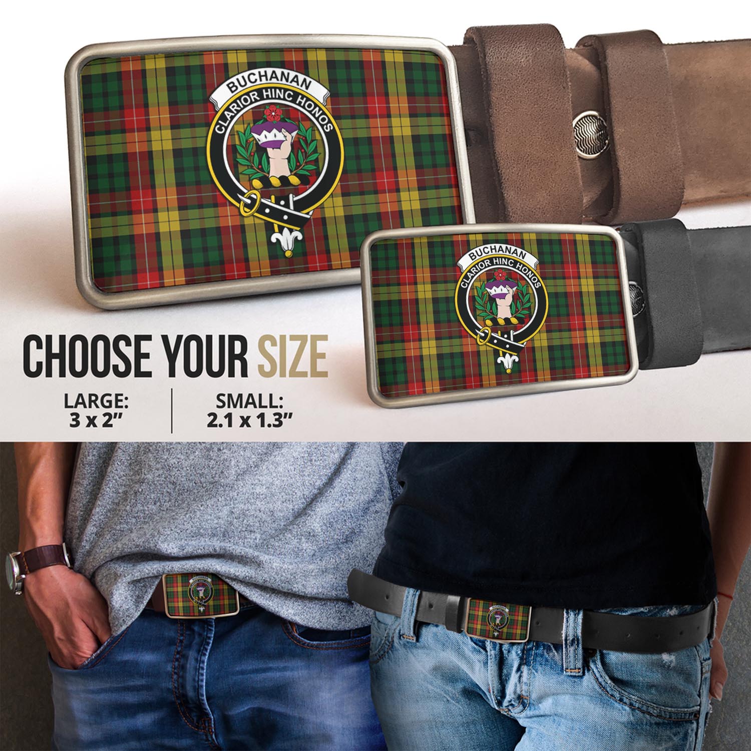 Buchanan Tartan Belt Buckles with Family Crest - Tartan Vibes Clothing