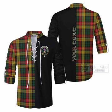 Buchanan Tartan Ghillie Kilt Shirt with Family Crest and Half Of Me Style