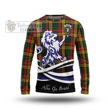 Buchanan Tartan Long Sleeve T-Shirt with Alba Gu Brath Regal Lion Emblem