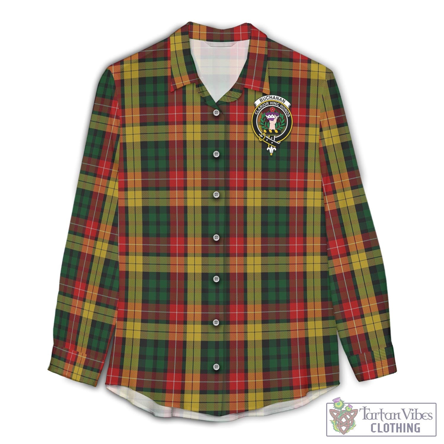 Tartan Vibes Clothing Buchanan Tartan Womens Casual Shirt with Family Crest