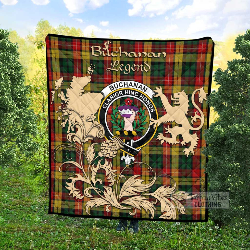 Tartan Vibes Clothing Buchanan Tartan Quilt with Family Crest and Scottish Symbol Style