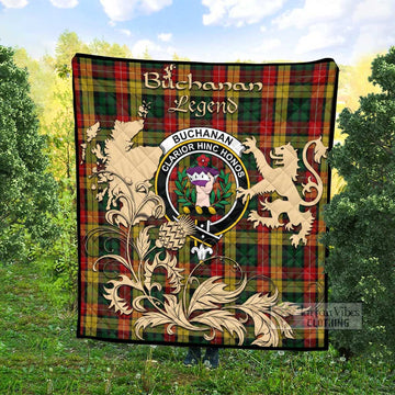 Buchanan Tartan Quilt with Family Crest and Scottish Symbol Style