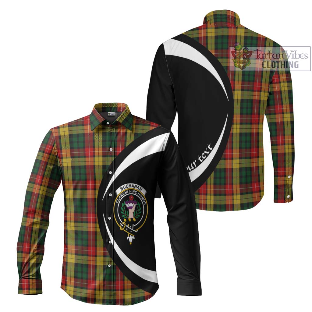 Buchanan Tartan Long Sleeve Button Up with Family Crest Circle Style Men's Shirt S - Tartan Vibes Clothing