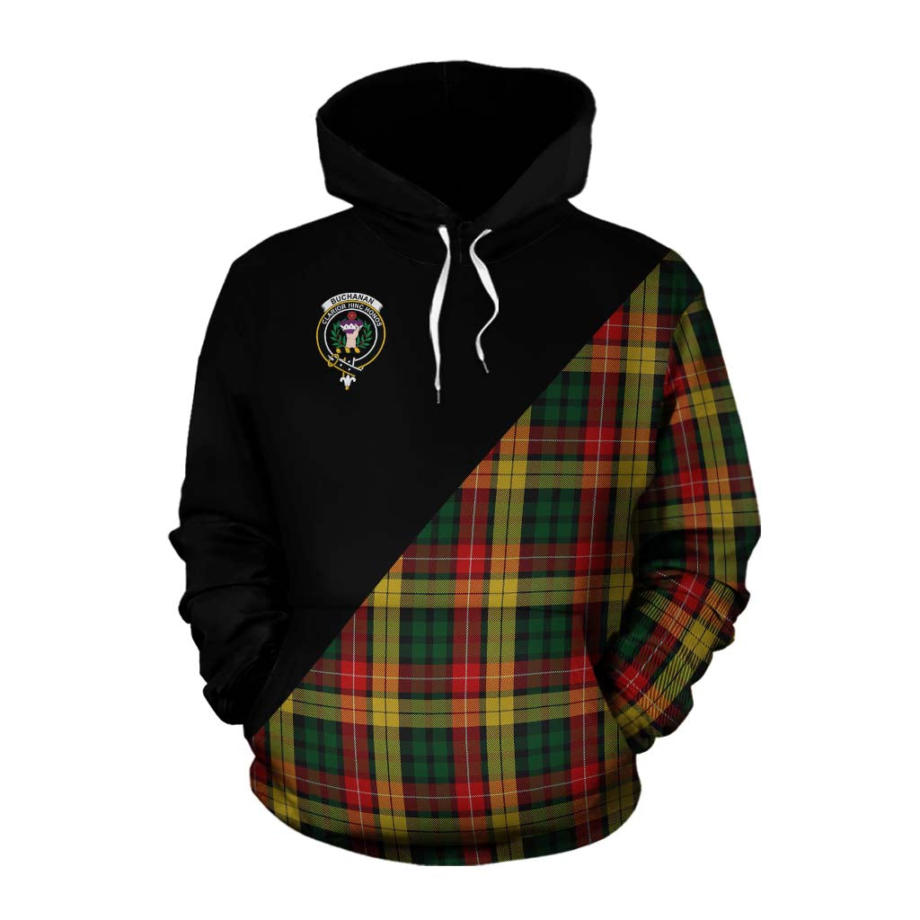 Tartan Vibes Clothing Buchanan Tartan Cotton Hoodie with Family Crest and Military Logo Style