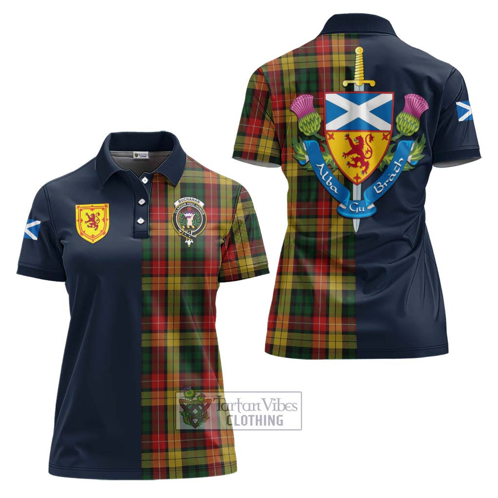 Tartan Vibes Clothing Buchanan Tartan Women's Polo Shirt with Scottish Lion Royal Arm Half Style