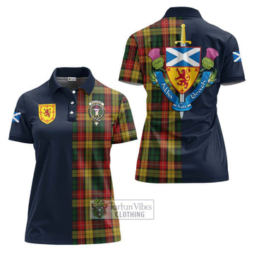 Buchanan Tartan Women's Polo Shirt Alba with Scottish Lion Royal Arm Half Style