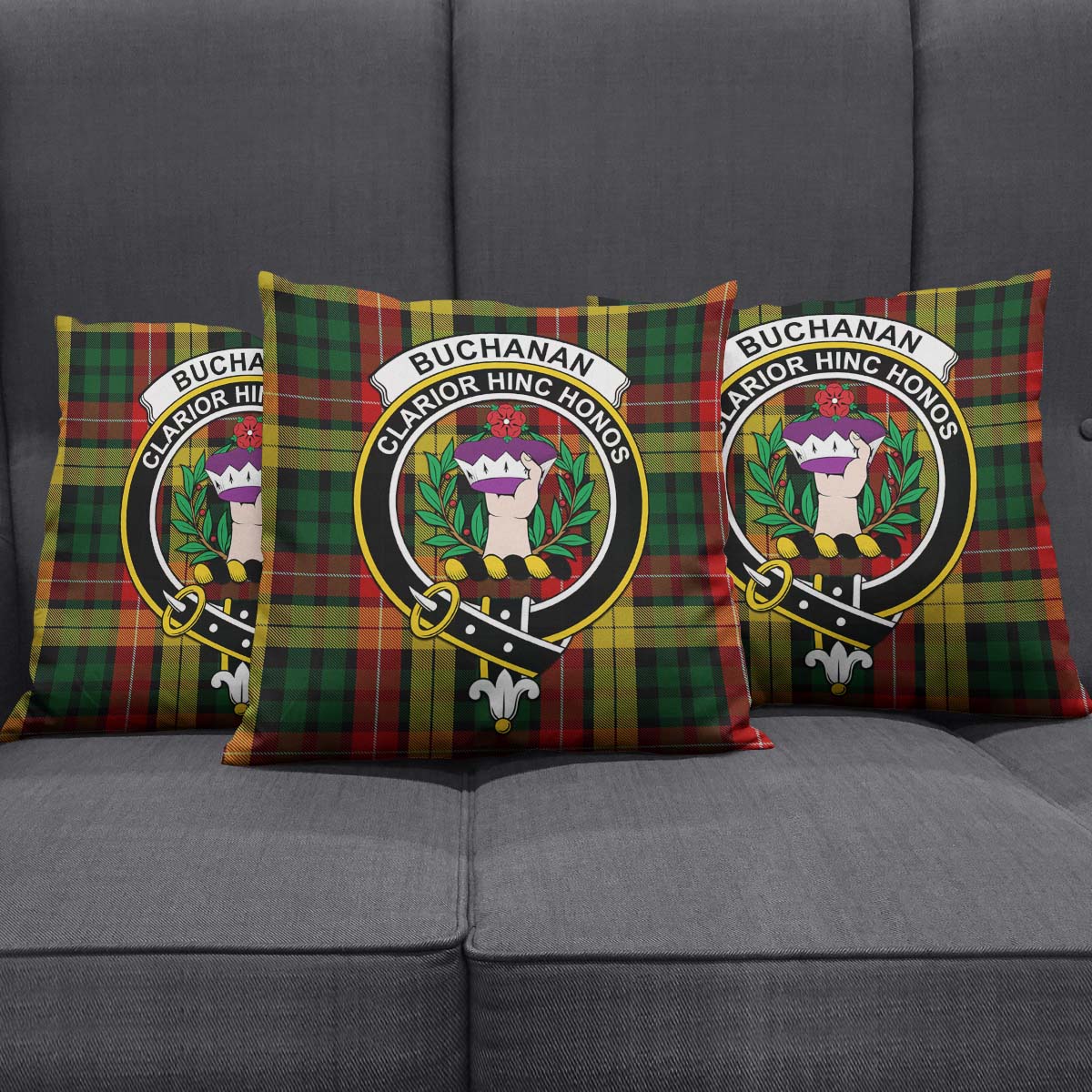 Buchanan Tartan Pillow Cover with Family Crest Square Pillow Cover - Tartanvibesclothing