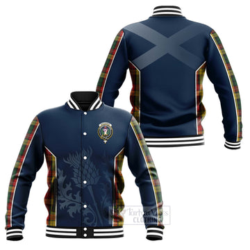 Buchanan Tartan Baseball Jacket with Family Crest and Scottish Thistle Vibes Sport Style