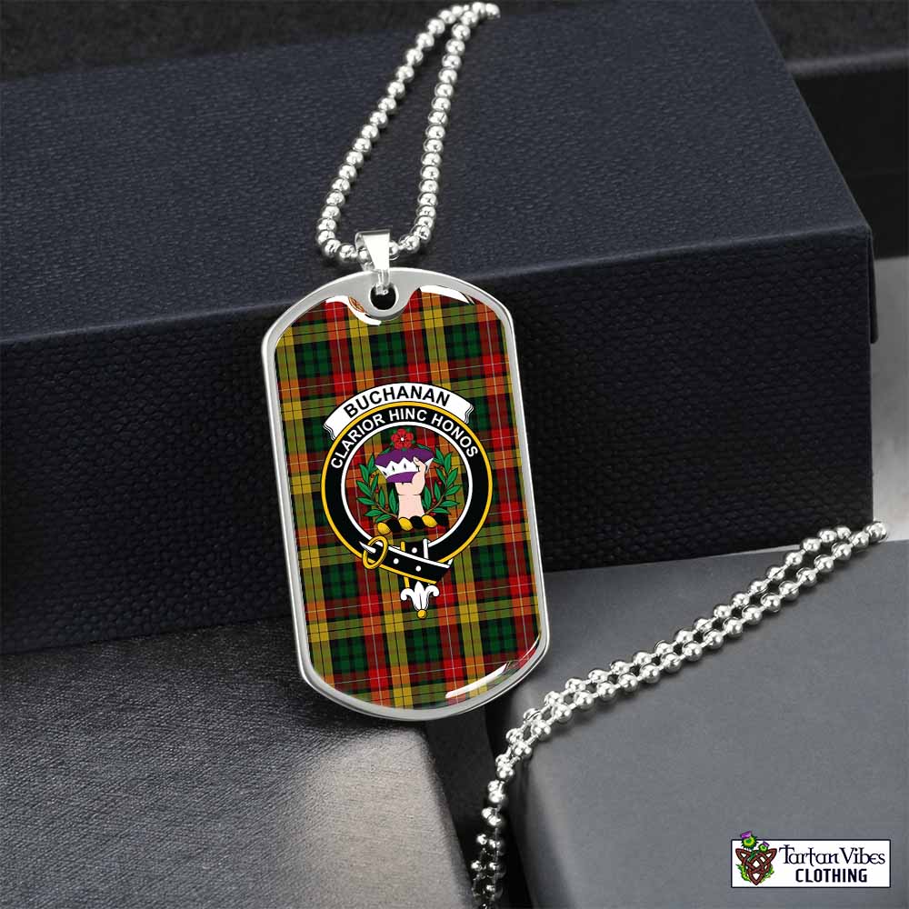 Tartan Vibes Clothing Buchanan Tartan Dog Tag Necklace with Family Crest