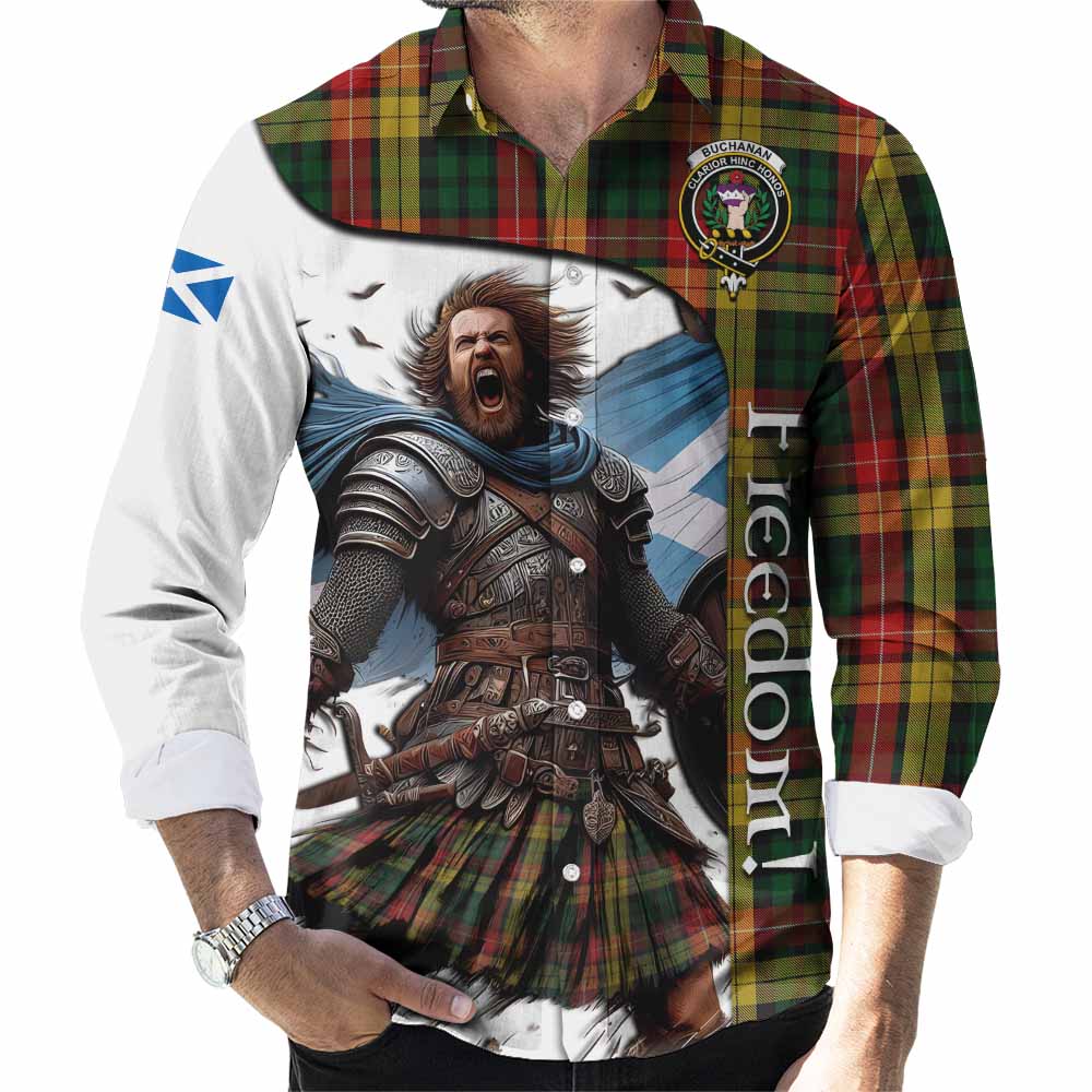 Tartan Vibes Clothing Buchanan Crest Tartan Long Sleeve Button Shirt Inspired by the Freedom of Scottish Warrior