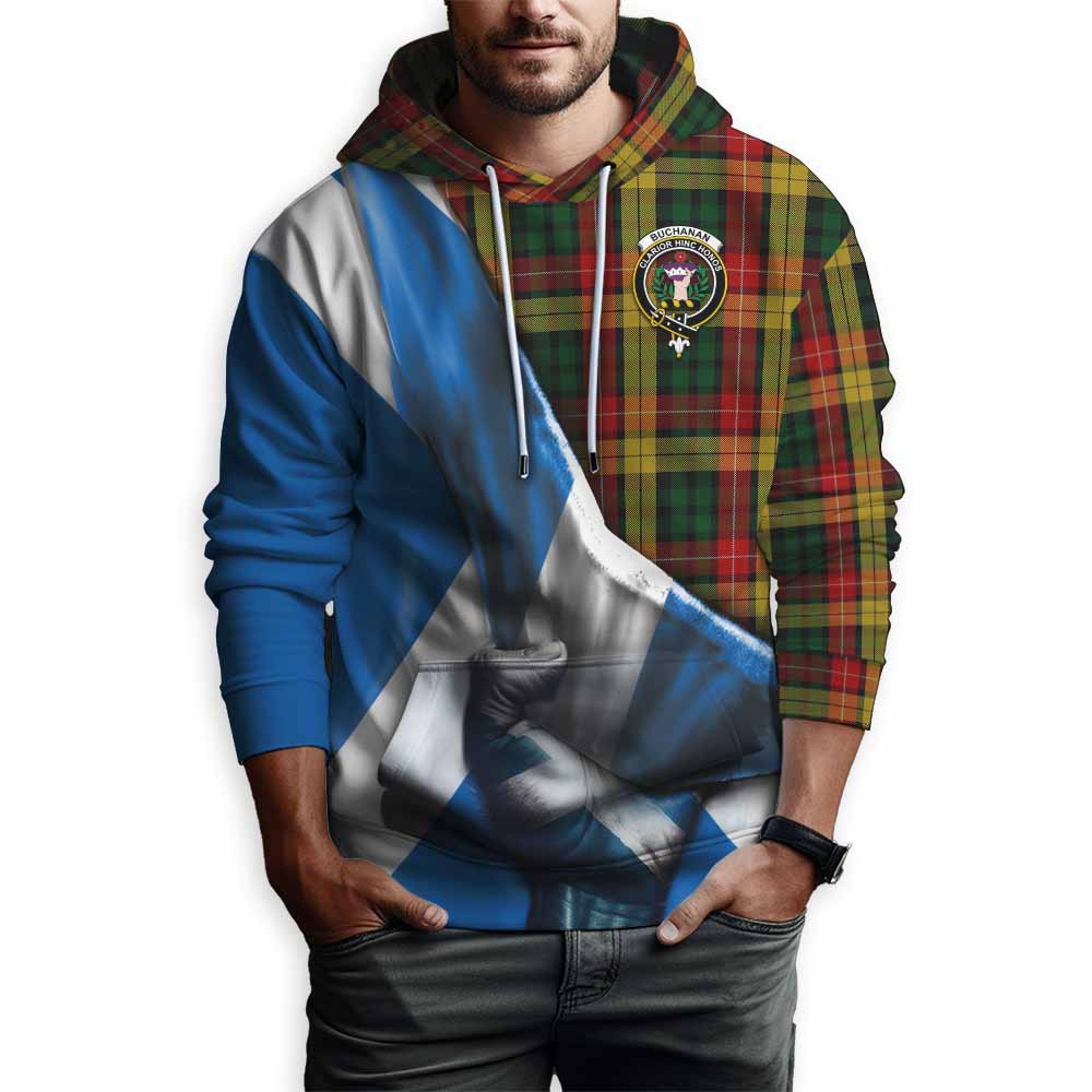 Tartan Vibes Clothing Buchanan Tartan Hoodie with Family Crest Scotland Patriotic Style