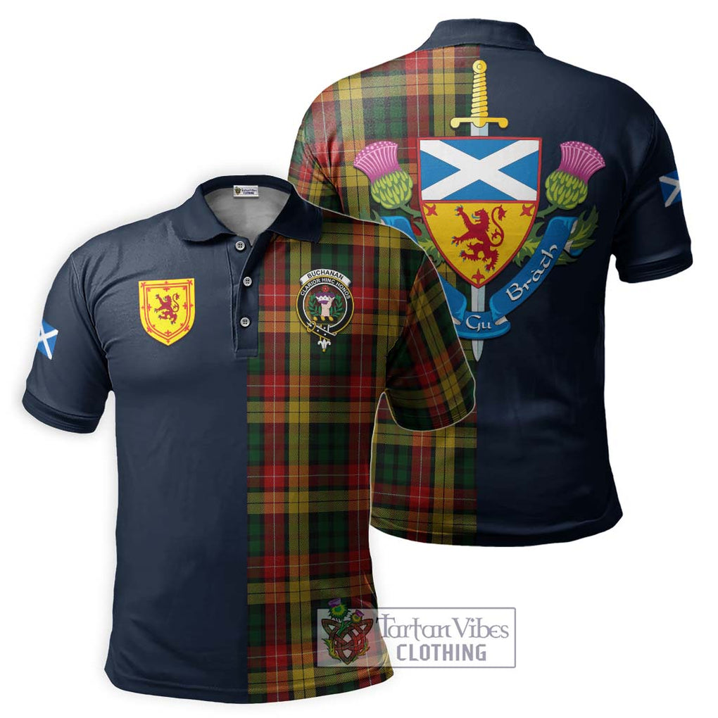 Tartan Vibes Clothing Buchanan Tartan Polo Shirt with Scottish Lion Royal Arm Half Style