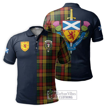 Buchanan Tartan Polo Shirt Alba with Scottish Lion Royal Arm Half Style