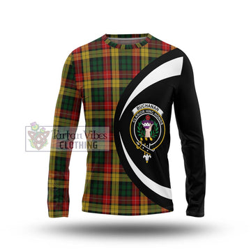 Buchanan Tartan Long Sleeve T-Shirt with Family Crest Circle Style