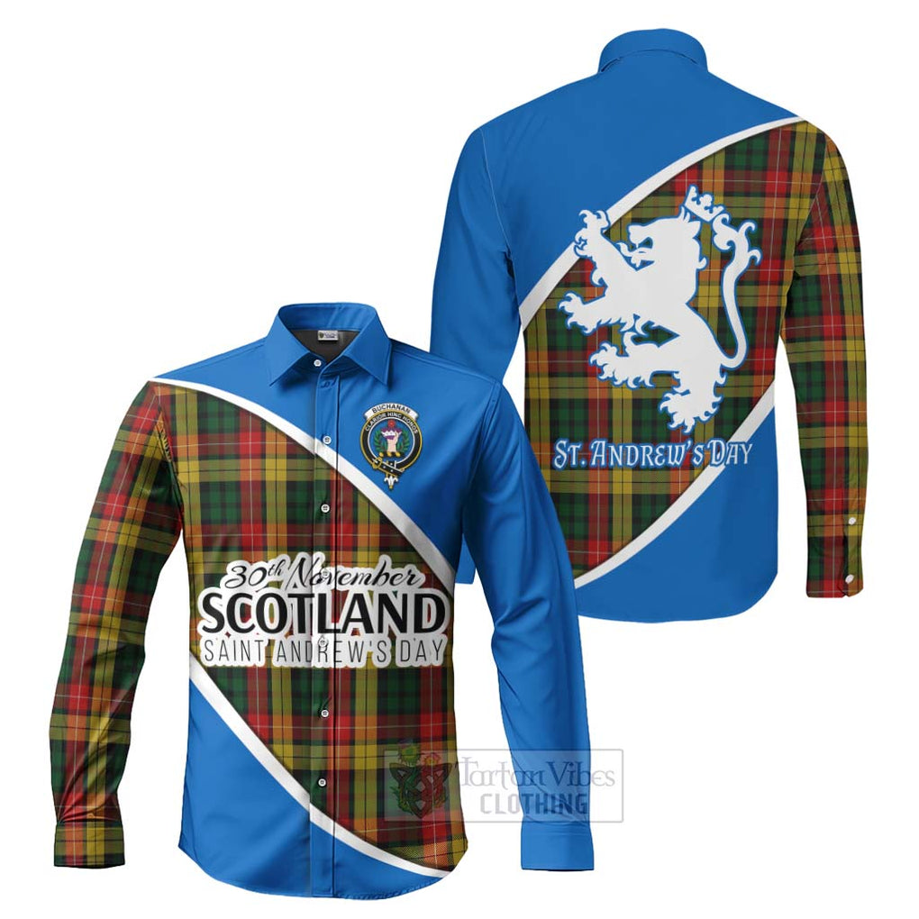 Tartan Vibes Clothing Buchanan Family Crest Tartan Long Sleeve Button Shirt Celebrate Saint Andrew's Day in Style